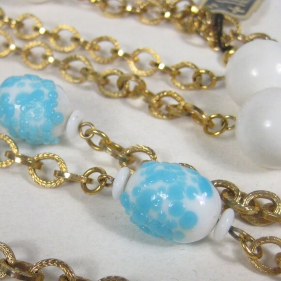 Hobe Vintage Estate Necklace Chain Goldtone 56 Inch Rope Tag Glass Beaded - Picture 10 of 16